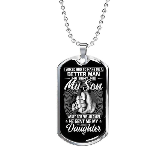 Dad Dog Tag Custom Picture Father’S Day, God Sent Me My Son And Daughter Dog Tag Necklace For Dad Father's Day Rakva
