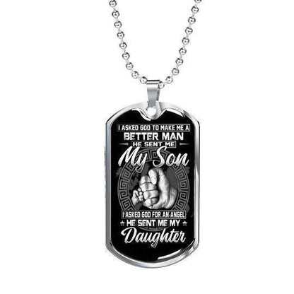 Dad Dog Tag Custom Picture Father’S Day, God Sent Me My Son And Daughter Dog Tag Necklace For Dad Father's Day Rakva