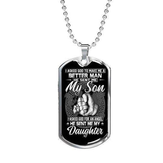 Dad Dog Tag Custom Picture Father’S Day, God Sent Me My Son And Daughter Dog Tag Necklace For Dad Father's Day Rakva