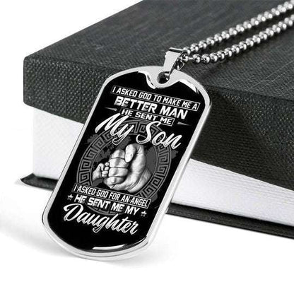 Dad Dog Tag Custom Picture Father’S Day, God Sent Me My Son And Daughter Dog Tag Necklace For Dad Father's Day Rakva