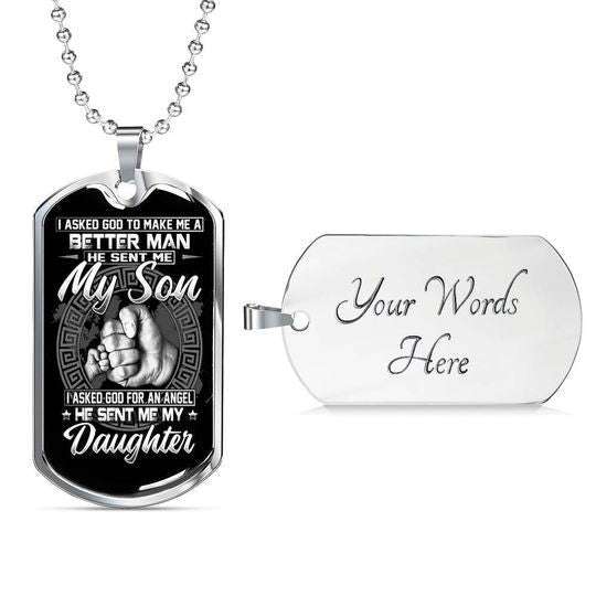 Dad Dog Tag Custom Picture Father’S Day, God Sent Me My Son And Daughter Dog Tag Necklace For Dad Father's Day Rakva