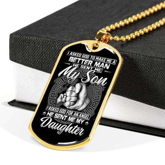Dad Dog Tag Custom Picture Father’S Day, God Sent Me My Son And Daughter Dog Tag Necklace For Dad Father's Day Rakva