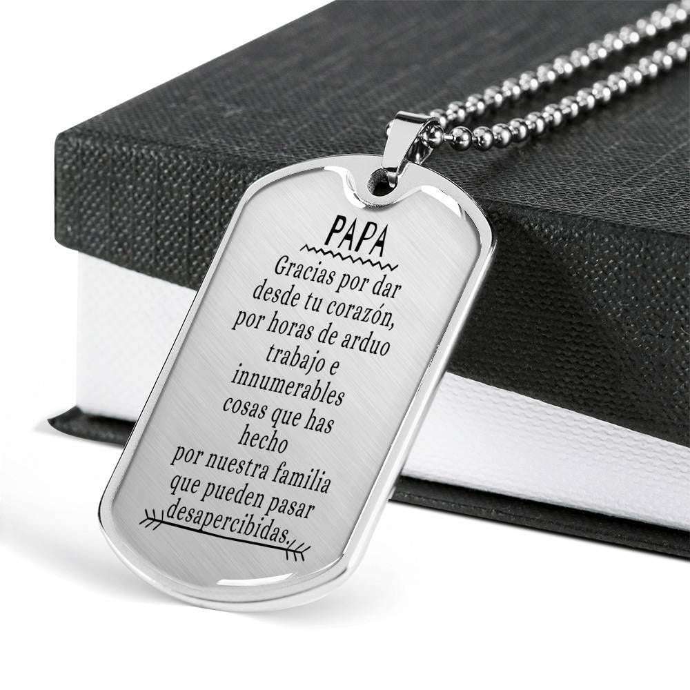 Dad Dog Tag Custom Picture Father’S Day, Gracias Papa Dog Tag Necklace Gift For Men Father's Day Rakva