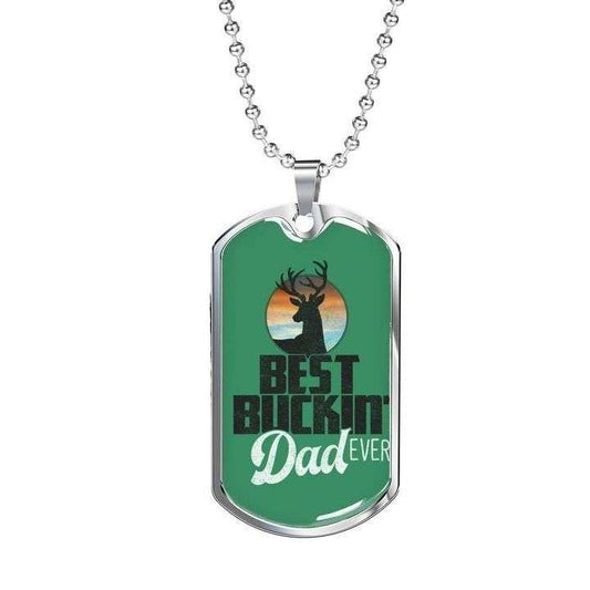 Dad Dog Tag Custom Picture Father’S Day, Green Best Buckin’ Dad Ever Dog Tag Necklace Gift For Dad Father's Day Rakva