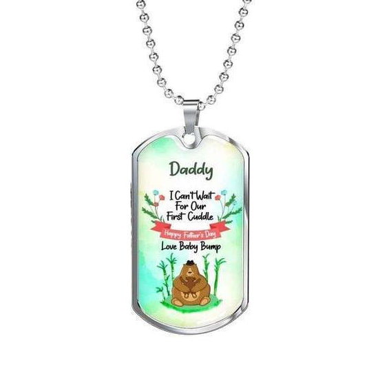Dad Dog Tag Custom Picture Father’S Day, Happy Father’S Day Dog Tag Necklace Baby Bump Gift For Dad Father's Day Rakva