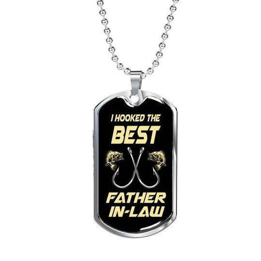 Dad Dog Tag Custom Picture Father’S Day, I Hooked The Best Father In Law Dog Tag Necklace For Dad Father's Day Rakva
