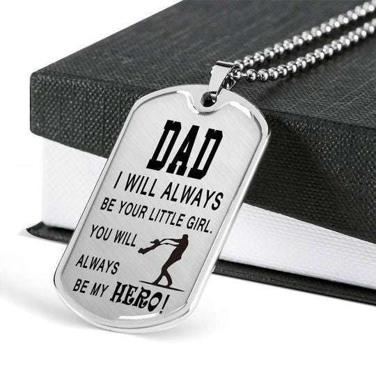 Dad Dog Tag Custom Picture Father’S Day, I Will Always Be Your Little Girl You Will Always Be My Hero Dog Tag Necklace Gift For Dad Father's Day Rakva