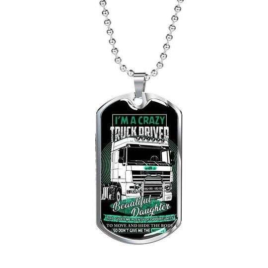 Dad Dog Tag Custom Picture Father’S Day, I’M A Crazy Truck Driver Dog Tag Necklace Gift For Daddy Father's Day Rakva