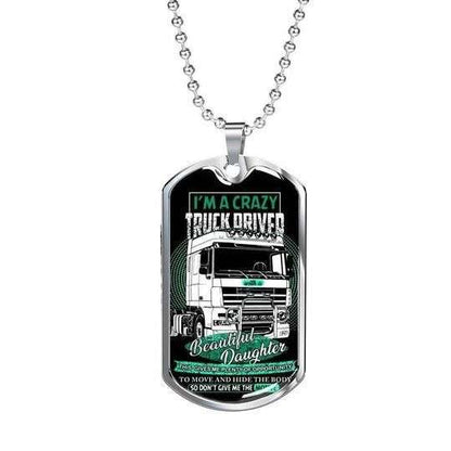 Dad Dog Tag Custom Picture Father’S Day, I’M A Crazy Truck Driver Dog Tag Necklace Gift For Daddy Father's Day Rakva