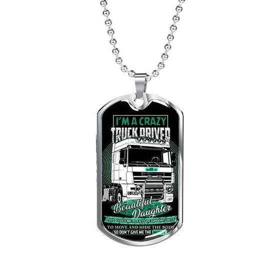 Dad Dog Tag Custom Picture Father’S Day, I’M A Crazy Truck Driver Dog Tag Necklace Gift For Daddy Father's Day Rakva