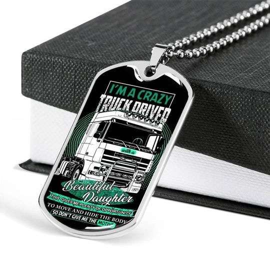 Dad Dog Tag Custom Picture Father’S Day, I’M A Crazy Truck Driver Dog Tag Necklace Gift For Daddy Father's Day Rakva