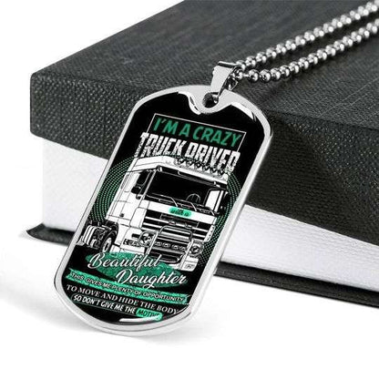 Dad Dog Tag Custom Picture Father’S Day, I’M A Crazy Truck Driver Dog Tag Necklace Gift For Daddy Father's Day Rakva