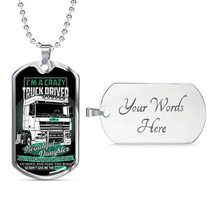 Dad Dog Tag Custom Picture Father’S Day, I’M A Crazy Truck Driver Dog Tag Necklace Gift For Daddy Father's Day Rakva