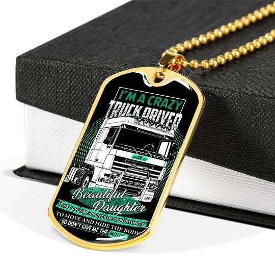 Dad Dog Tag Custom Picture Father’S Day, I’M A Crazy Truck Driver Dog Tag Necklace Gift For Daddy Father's Day Rakva