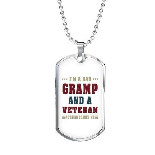 Dad Dog Tag Custom Picture Father’S Day, I’M A Dad Grandpa And A Veteran Nothing Scares Me Dog Tag Necklace Gift For Dad Father's Day Rakva