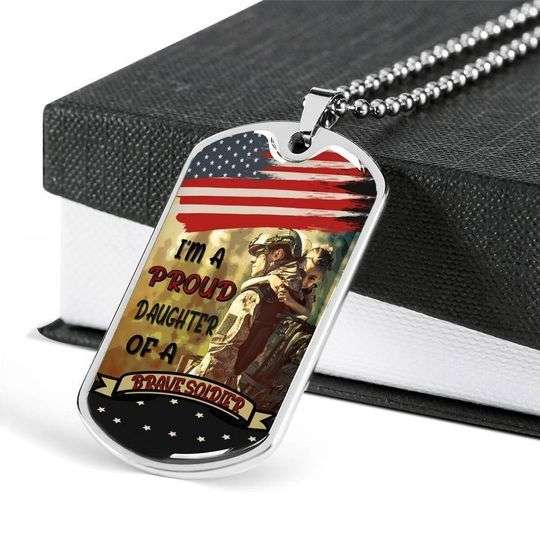 Dad Dog Tag Custom Picture Father’S Day, I’M A Proud Daughter Of A Brave Soldier Dog Tag Necklace Gift For Dad Father's Day Rakva