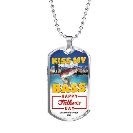 Dad Dog Tag Custom Picture Father’S Day, Kiss My Bass Happy Father’S Day Dog Tag Necklace For Dad Father's Day Rakva