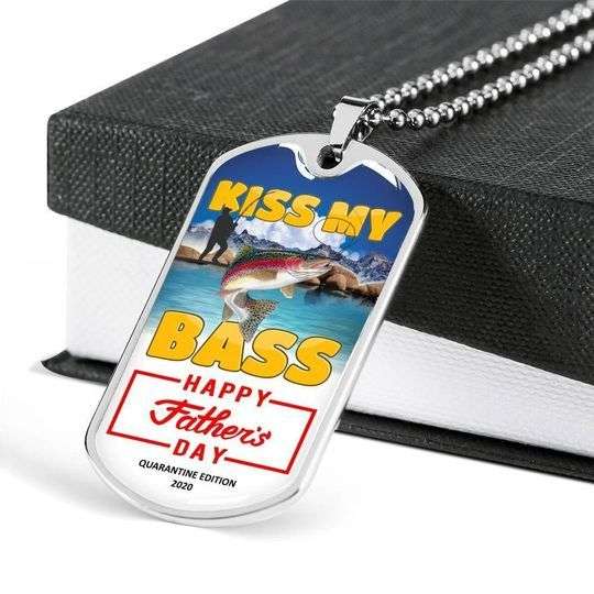 Dad Dog Tag Custom Picture Father’S Day, Kiss My Bass Happy Father’S Day Dog Tag Necklace For Dad Father's Day Rakva