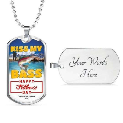 Dad Dog Tag Custom Picture Father’S Day, Kiss My Bass Happy Father’S Day Dog Tag Necklace For Dad Father's Day Rakva