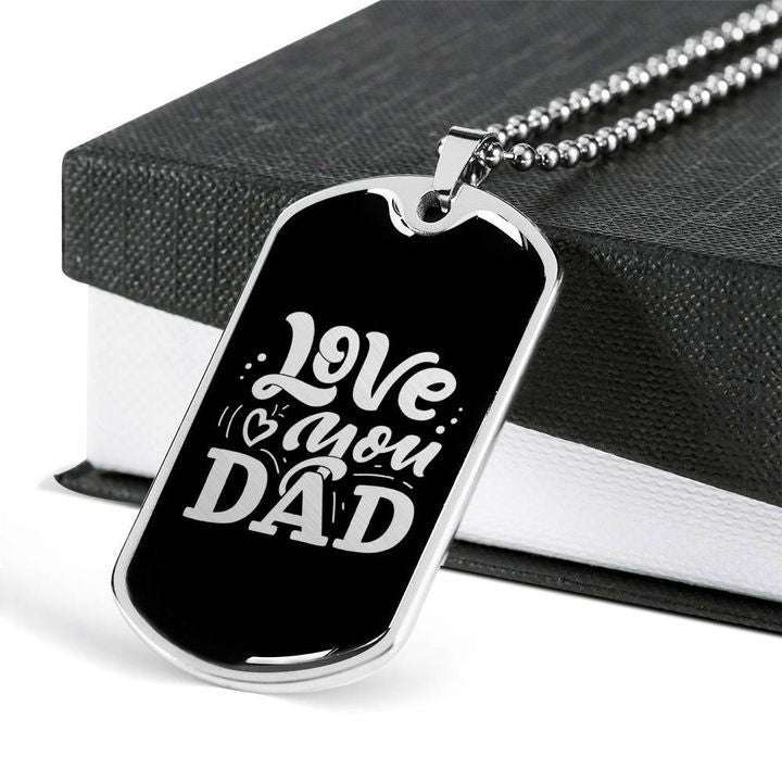 Dad Dog Tag Custom Picture Father’S Day, Love You Black Background Dog Tag Necklace Gift For Dad Father's Day Rakva