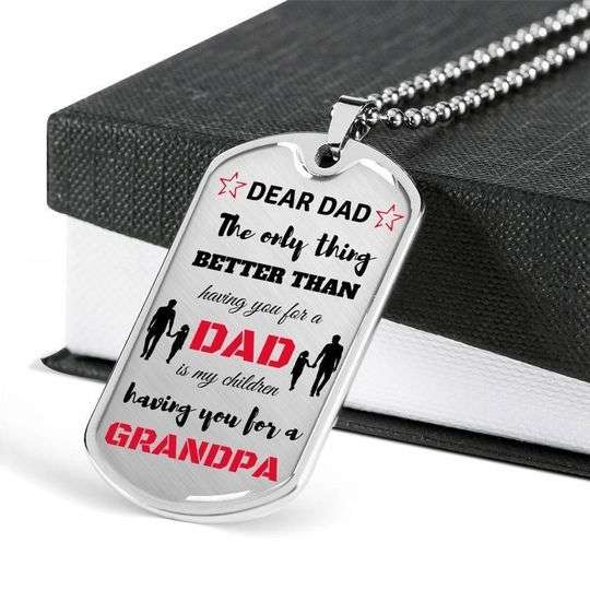 Dad Dog Tag Custom Picture Father’S Day, My Children Having You For A Grandpa Dog Tag Necklace For Dad Father's Day Rakva