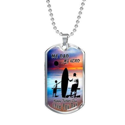 Dad Dog Tag Custom Picture Father’S Day, My Dad My Hero Dog Tag Necklace For Dad Surfer Father's Day Rakva