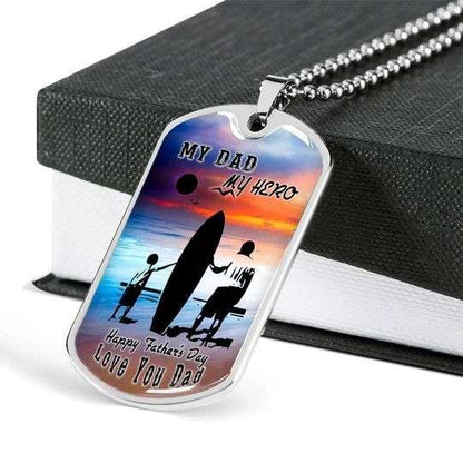 Dad Dog Tag Custom Picture Father’S Day, My Dad My Hero Dog Tag Necklace For Dad Surfer Father's Day Rakva