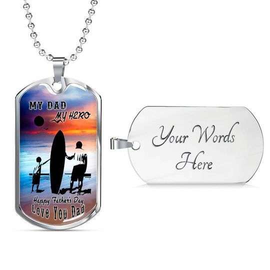 Dad Dog Tag Custom Picture Father’S Day, My Dad My Hero Dog Tag Necklace For Dad Surfer Father's Day Rakva