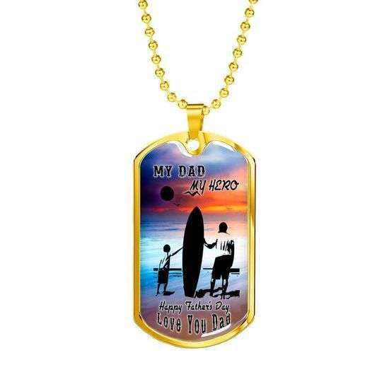 Dad Dog Tag Custom Picture Father’S Day, My Dad My Hero Dog Tag Necklace For Dad Surfer Father's Day Rakva