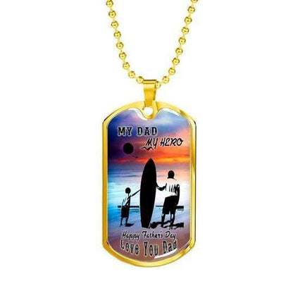 Dad Dog Tag Custom Picture Father’S Day, My Dad My Hero Dog Tag Necklace For Dad Surfer Father's Day Rakva