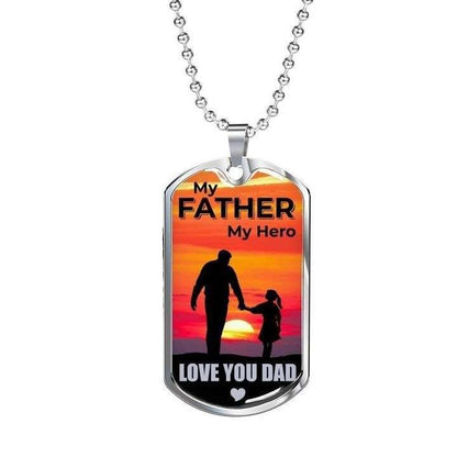 Dad Dog Tag Custom Picture Father’S Day, My Father My Hero I Love You Dad Necklace Gift For Dad V1 Father's Day Rakva