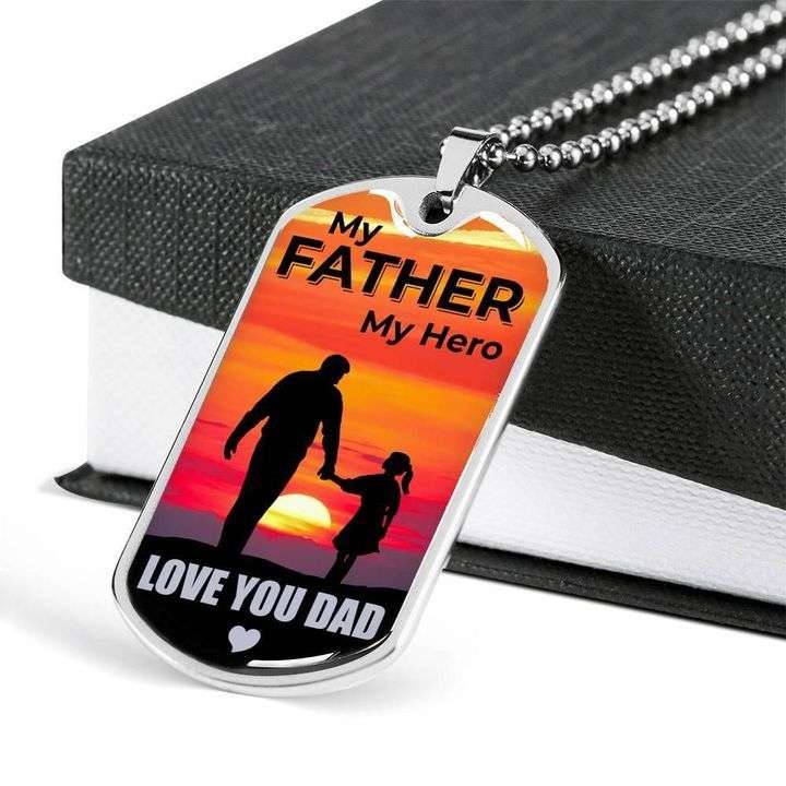 Dad Dog Tag Custom Picture Father’S Day, My Father My Hero I Love You Dad Necklace Gift For Dad V1 Father's Day Rakva