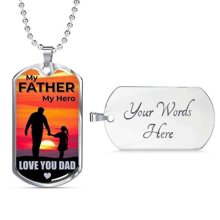 Dad Dog Tag Custom Picture Father’S Day, My Father My Hero I Love You Dad Necklace Gift For Dad V1 Father's Day Rakva