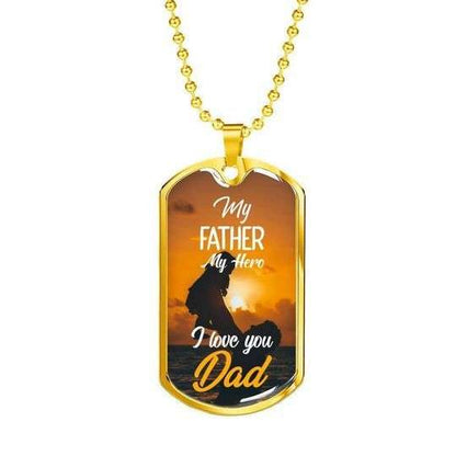 Dad Dog Tag Custom Picture Father’S Day, My Father My Hero I Love You Dog Tag Necklace For Dad Father's Day Rakva