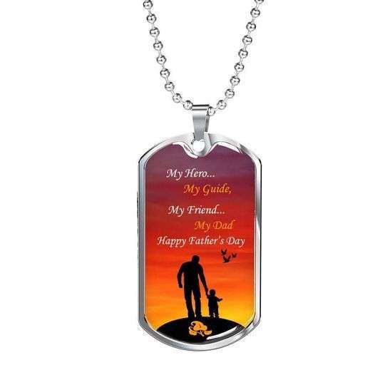 Dad Dog Tag Custom Picture Father’S Day, My Hero My Guide My Friend Dog Tag Necklace For Dad Father's Day Rakva