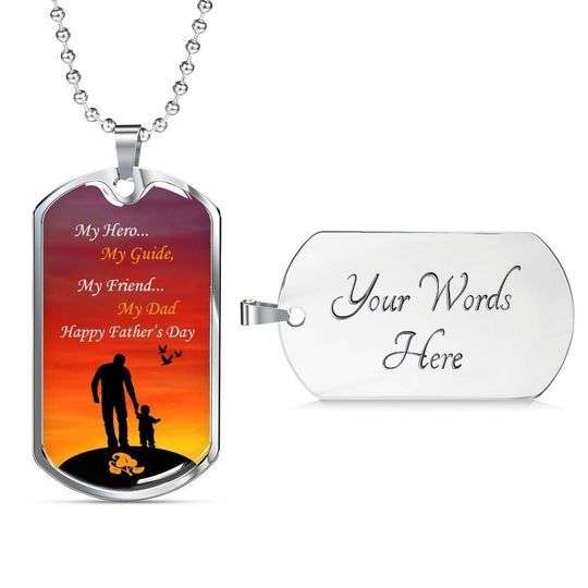 Dad Dog Tag Custom Picture Father’S Day, My Hero My Guide My Friend Dog Tag Necklace For Dad Father's Day Rakva