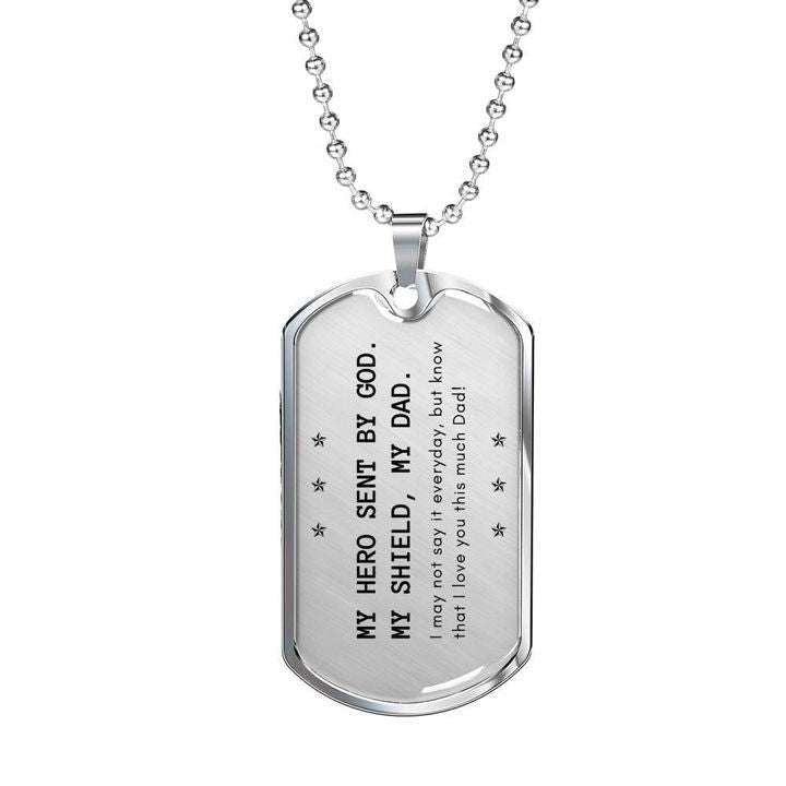 Dad Dog Tag Custom Picture Father’S Day, My Hero Sent By God Dog Tag Necklace Gift For Dad Father's Day Rakva