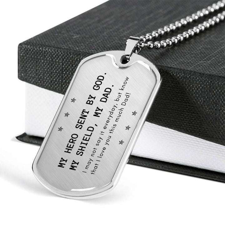 Dad Dog Tag Custom Picture Father’S Day, My Hero Sent By God Dog Tag Necklace Gift For Dad Father's Day Rakva