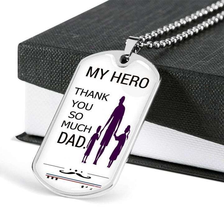 Dad Dog Tag Custom Picture Father’S Day, My Hero Thank You So Much Dad Necklace Gift For Dad Father's Day Rakva