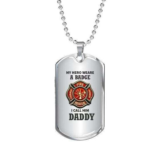 Dad Dog Tag Custom Picture Father’S Day, My Hero Wears A Badge Dog Tag Necklace Gift For Daddy Father's Day Rakva