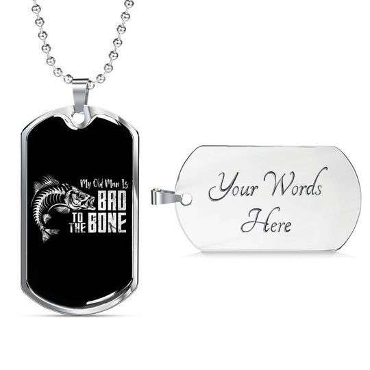 Dad Dog Tag Custom Picture Father’S Day, My Old Man Is Bad To The Bone Dog Tag Necklace For Dad Father's Day Rakva