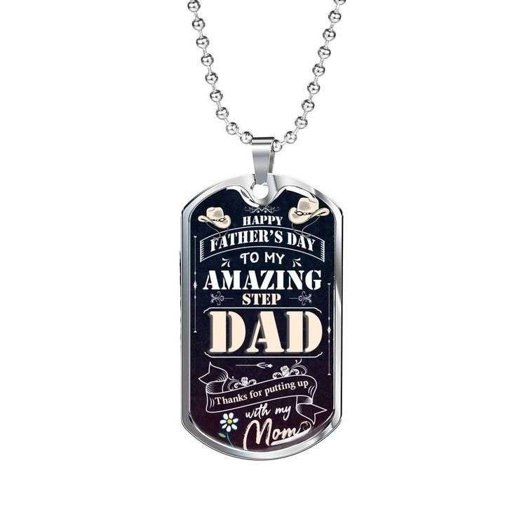 Dad Dog Tag Custom Picture, Happy Father’S Day Thanks For Putting Up With My Mom Dog Tag Necklace Gift For Dad Father's Day Rakva