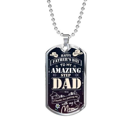 Dad Dog Tag Custom Picture, Happy Father’S Day Thanks For Putting Up With My Mom Dog Tag Necklace Gift For Dad Father's Day Rakva