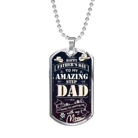 Dad Dog Tag Custom Picture, Happy Father’S Day Thanks For Putting Up With My Mom Dog Tag Necklace Gift For Dad Father's Day Rakva