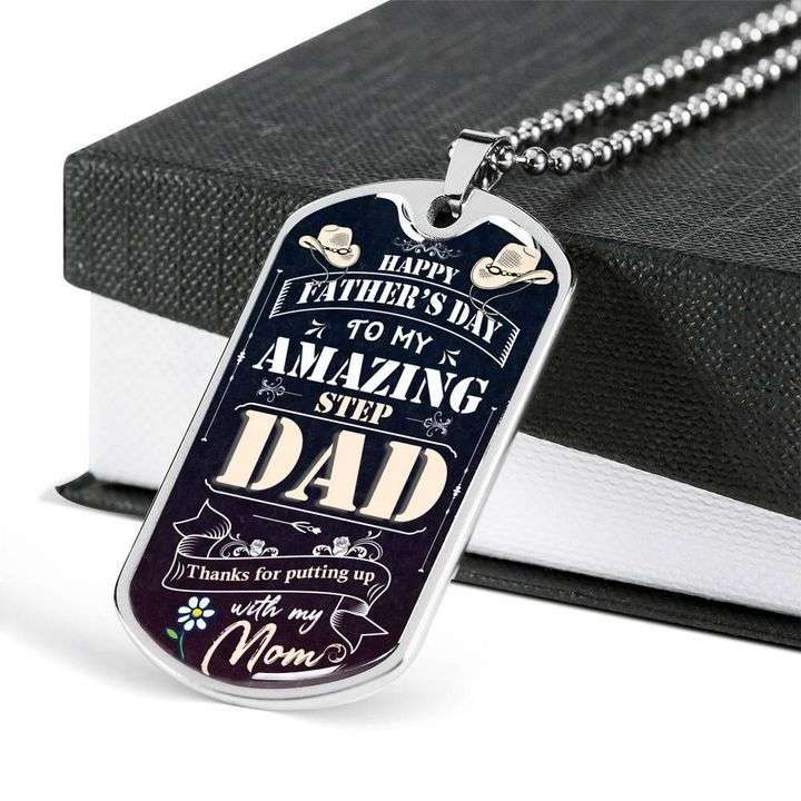 Dad Dog Tag Custom Picture, Happy Father’S Day Thanks For Putting Up With My Mom Dog Tag Necklace Gift For Dad Father's Day Rakva
