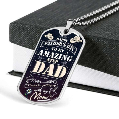 Dad Dog Tag Custom Picture, Happy Father’S Day Thanks For Putting Up With My Mom Dog Tag Necklace Gift For Dad Father's Day Rakva