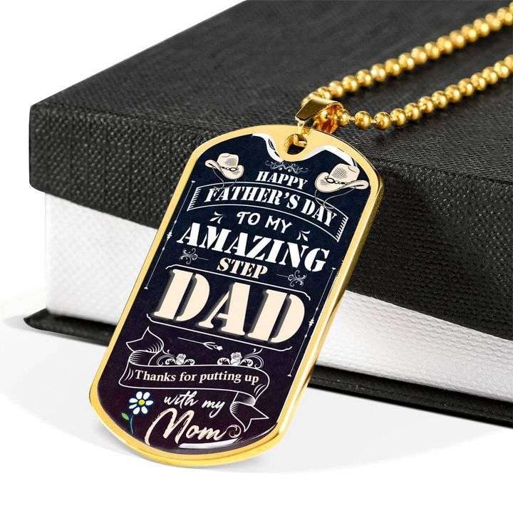 Dad Dog Tag Custom Picture, Happy Father’S Day Thanks For Putting Up With My Mom Dog Tag Necklace Gift For Dad Father's Day Rakva