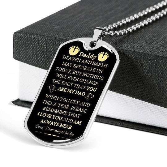 Dad Dog Tag Custom Picture, Heaven And Earth May Separate Us Today Dog Tag Necklace Gift For Daddy Father's Day Rakva
