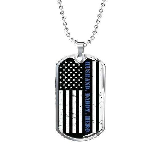 Dad Dog Tag Custom Picture, Husband Daddy Hero Thin Blue Line Dog Tag Necklace For Dad Father's Day Rakva