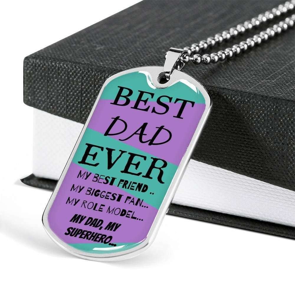 Dad Dog Tag Father’S Day Gift, Best Dad Ever My Hero Dog Tag Military Chain Necklace Gift For Daddy Dog Tag Father's Day Rakva